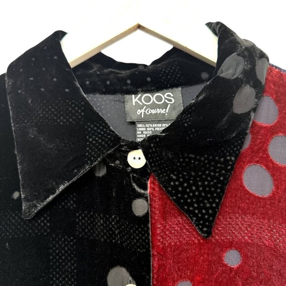 KOOS Of Course Silk Blend Velvet Shirt Medium Black Colorblock Artsy Womens Top - Picture 3 of 10